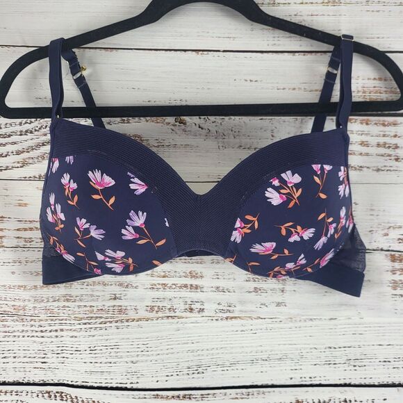 Lively Other - Lively Bra 34C Womens‎ Blue Floral Print Wireless Adjustable Straps